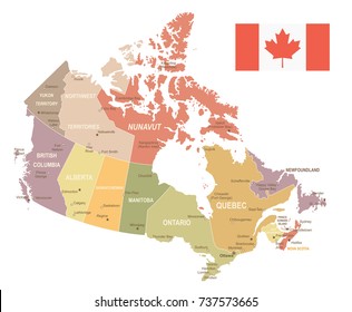 Canada Vintage Map And Flag - Vector Illustration