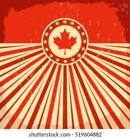 Canada vintage old poster with flag colors, vector design