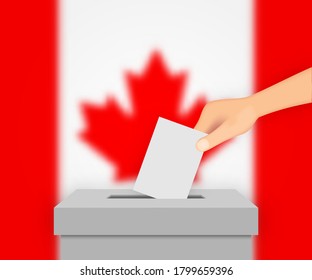 Canada vote election banner background. Ballot Box with blurred flag