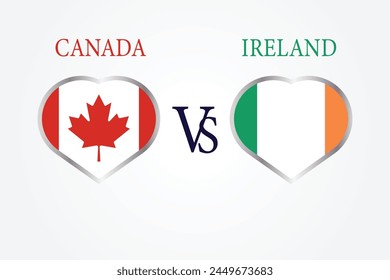 Canada Vs Ireland, Cricket Match concept with creative illustration of participant countries flag Batsman and Hearts isolated on white background