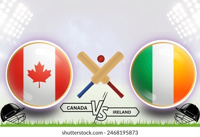 Canada vs Ireland: International Cricket 3D Circular Flag Badge Design - EPS Vector for Sports Match Template or Banner, Social Media Post Illustration