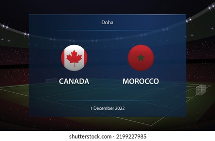 Canada vs Morocco. Football scoreboard broadcast graphic soccer template