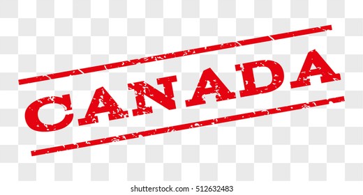 Canada watermark stamp. Text tag between parallel lines with grunge design style. Rubber seal stamp with dirty texture. Vector red color ink imprint on a chess transparent background.