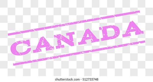 Canada watermark stamp. Text tag between parallel lines with grunge design style. Rubber seal stamp with unclean texture. Vector violet color ink imprint on a chess transparent background.