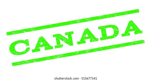 Canada watermark stamp. Text tag between parallel lines with grunge design style. Rubber seal stamp with dust texture. Vector light green color ink imprint on a white background.