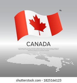 Canada wavy flag and mosaic map on light background. Creative background for the national Canadian poster. Vector design. Business booklet. State canadian patriotic banner, flyer