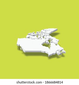 Canadá - mapa blanco de silueta 3D del área del país con sombra caída sobre el fondo verde. Simple ilustración vectorial plana.