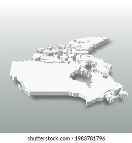 Kanada - weiße 3D-Silhouette-Karte des Landes mit heruntergekommenem Schatten auf grauem Hintergrund. Einfache flache Vektorgrafik