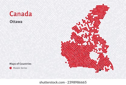 Canada white Map with a capital of Ottawa Shown in a Mosaic Pattern	