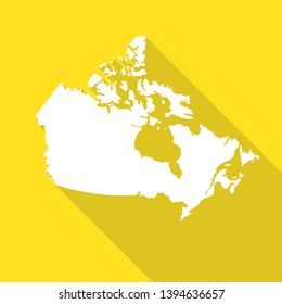 Canada white map,border flat simple style with long shadow on yellow background.