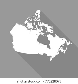 Canada White Map,border Flat Simple Style With Long Shadow On Gray Background