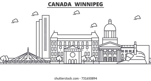 Canada, Winnipeg architecture line skyline illustration. Linear vector cityscape with famous landmarks, city sights, design icons. Landscape wtih editable strokes