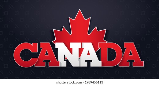 Canada word with flag and maple leaf design. Happy Canada Day banner. Vector illustration