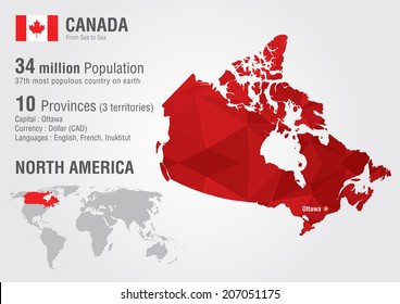 Canada world map with a pixel diamond texture. World Geography