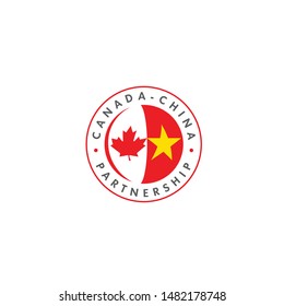 Canada-China Partnership Logo Design Vector Template Illustration