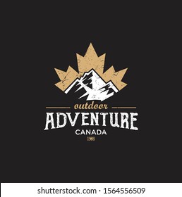 Canadian Adventure Logo Design vector illustration . maple leaf Mountain logo . Canadian Sport Logo . Canada Mountain Logo Stock Vector .