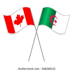 Canadian and Algerian crossed flags. Canada combined with Algeria isolated on white. Language learning, international business or travel concept.