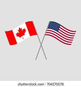 Canadian and American flags, vector illustration