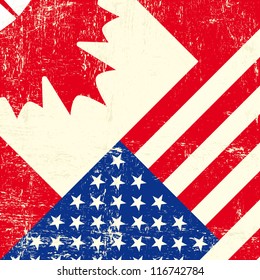 Canadian and american grunge flag