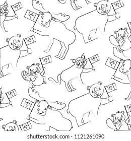 canadian animals with flag celebration pattern