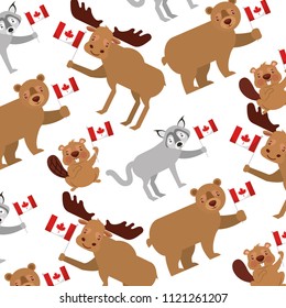 canadian animals with flag celebration pattern