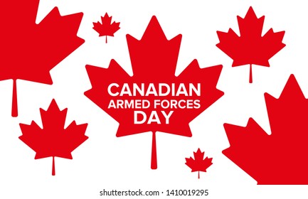 Canadian Armed Forces Day. National holiday, celebrated annual in June. Canada flag. Maple leaf design. Special tribute to the men and women of the Armed Forces. Poster, card, banner and background.