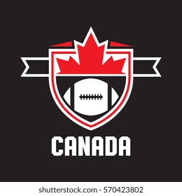 A Canadian athletic crest in vector format that features a maple leaf, text that says Canada, and a football icon.