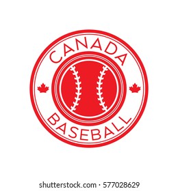 A Canadian baseball crest in vector format. This round shield features maple leaves, text that says Canada, and a baseball.