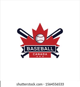 Canadian Baseball Logo Design vector illustration. maple leaf Baseball logo . Canadian Sport Logo . Canada Baseball Logo .