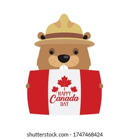 Canadian beaver with hat and flag design, Happy canada day holiday and national theme Vector illustration