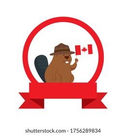 Canadian beaver with hat and flag design, Happy canada day holiday and national theme Vector illustration