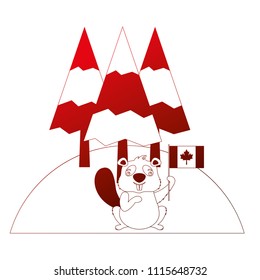 canadian beaver holding canada flag in the forest