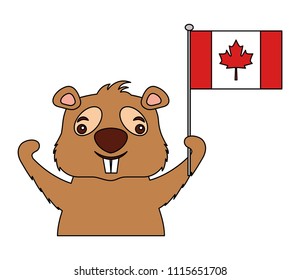 Canadian Beaver Holding Canada Flag