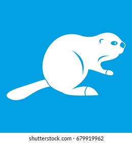 Canadian beaver icon white isolated on blue background vector illustration