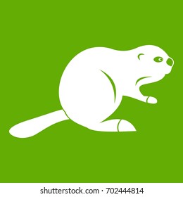 Canadian beaver icon white isolated on green background. Vector illustration