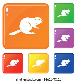 Canadian beaver icons set collection vector 6 color isolated on white background