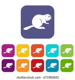 Canadian beaver icons set vector illustration in flat style In colors red, blue, green and other