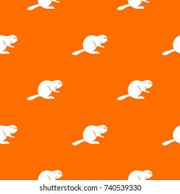 Canadian beaver pattern repeat seamless in orange color for any design. Vector geometric illustration