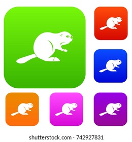 Canadian beaver set icon color in flat style isolated on white. Collection sings vector illustration