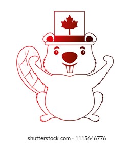 canadian beaver with top hat canada flag