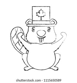 canadian beaver with top hat canada flag