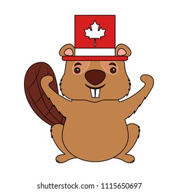 canadian beaver with top hat canada flag