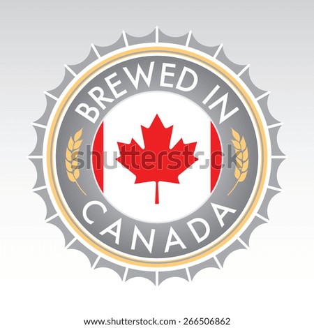 A Canadian beer cap crest in vector format. The bottle cap features the Canadian flag flanked by two golden wheat icons.