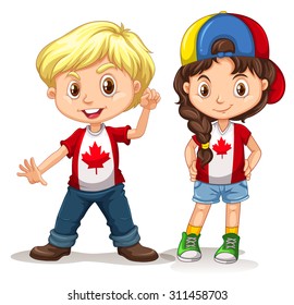 Canadian boy and girl smiling illustration