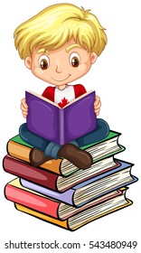 Canadian boy reading books illustration