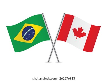 Canadian and Brazilian flags. Vector illustration.