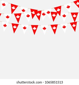 Canadian buntings, garlands, flags set isolated on grey background. Vector illustration