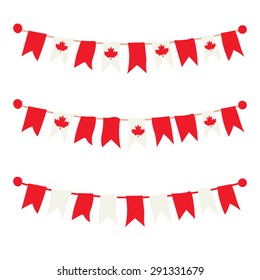 Canadian buntings, garlands, flags set isolated on white background. Vector illustration.