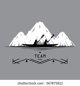 Canadian canoeing, kayaking. Poster, card. Vector illustration