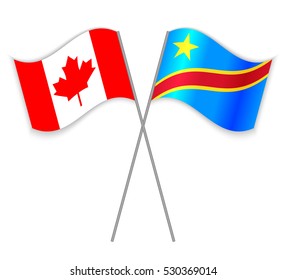 Canadian and Congo crossed flags. Canada combined with Democratic Republic of the Congo isolated on white. Language learning, international business or travel concept.